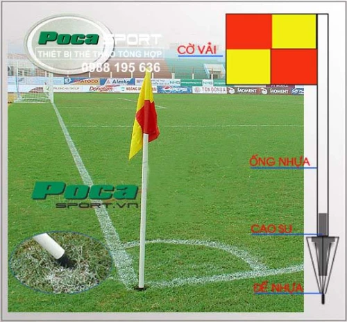 Cờ góc sân bóng đá, bộ 4 trụ + cờ 2 MÀU