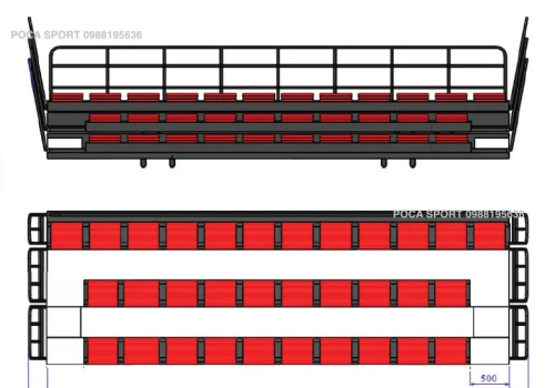 Khán đài xếp 6m 3 hàng ghế Composite